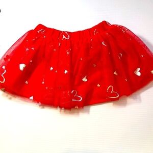 TuTu Valentine Skirt Little Girl Size 24 months Red Silver Hearts 3 layers EUC